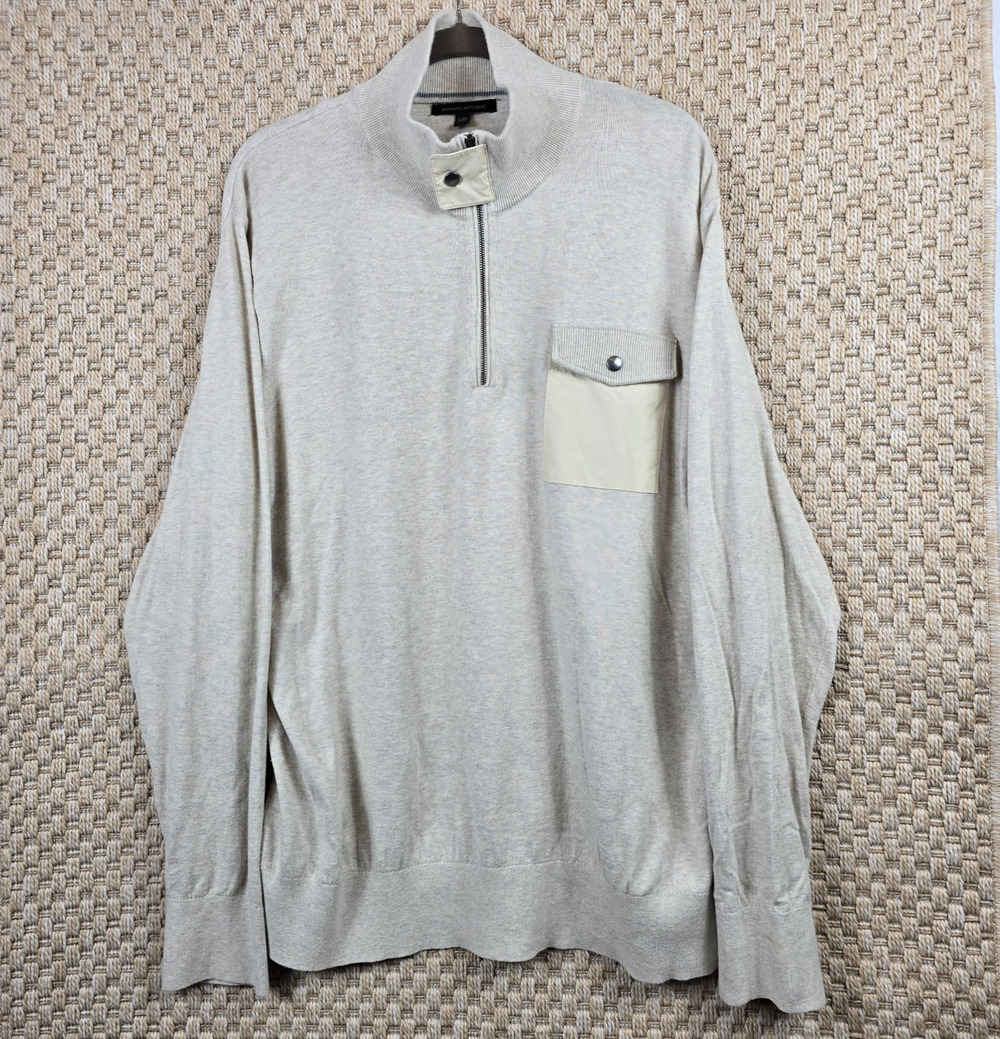 Banana Republic Mens 1/4 Zip Pullover Sweatshirt Beige Cream Preppy Size XXL 2xl